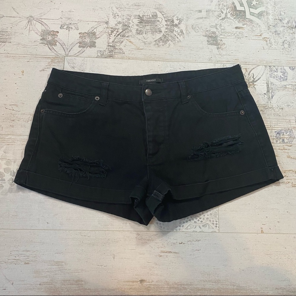 Forever 21 Black Distressed Jean Shorts